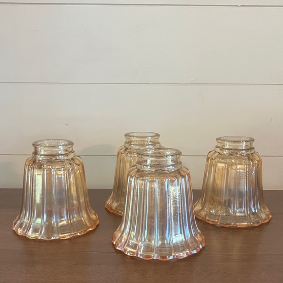 Vintage Carnival Marigold Iridescent Glass Lamp Shades Set